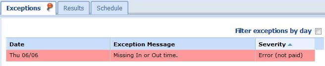 They are warnings about something on your timesheet. They may or may not need to be addressed. 3. Error (not paid) these exceptions are color coded red.
