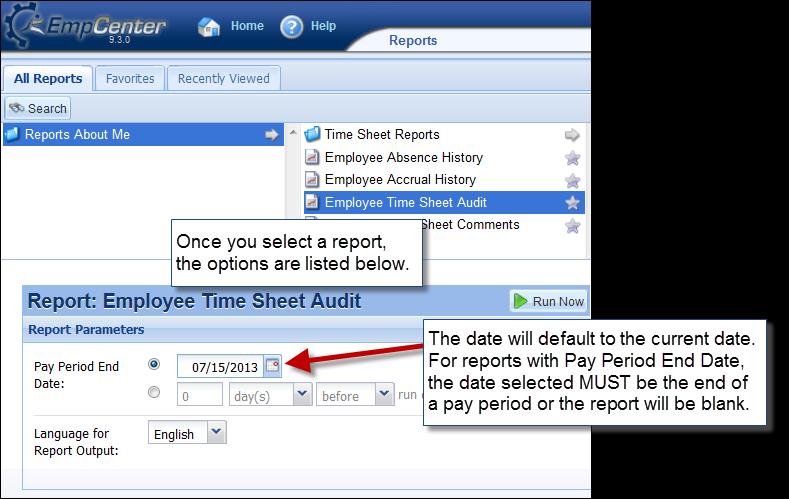 Select the report options: 43 Enter the date or use the calendar icon.