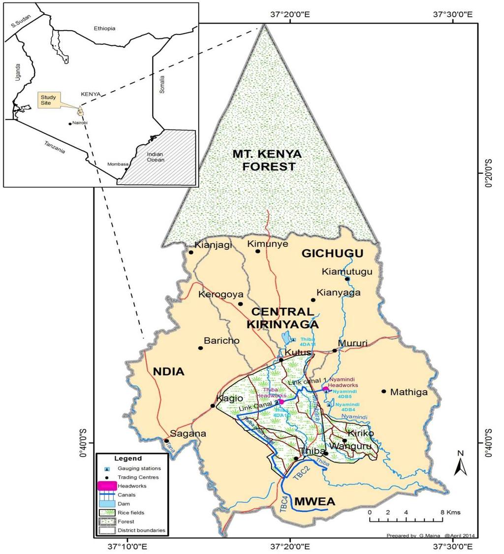 Hydrology 2014; 2(1): 1-5 3 Figure 2. Map of Kenya showing Mwea irrigation Scheme 3.