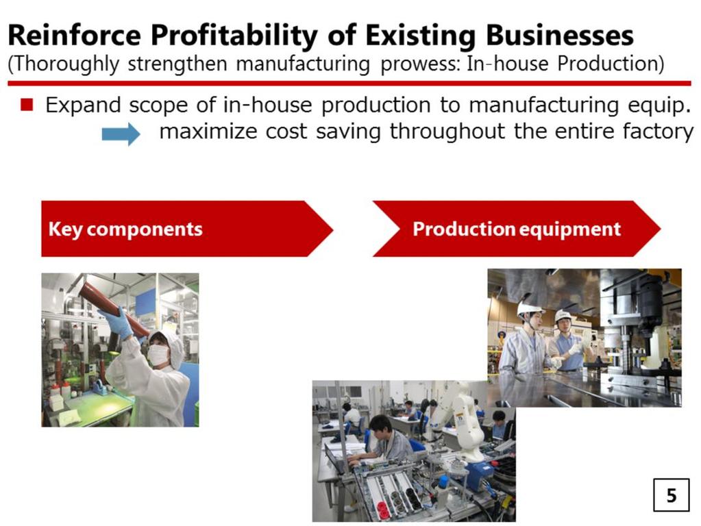 Along with automation, another key initiative is to reduce cost through in-house production.