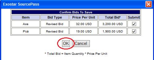 1. Click the Bid button at the far right of the lot. The bidding area is displayed with the bid fields activated for all of the items in a lot. 2.