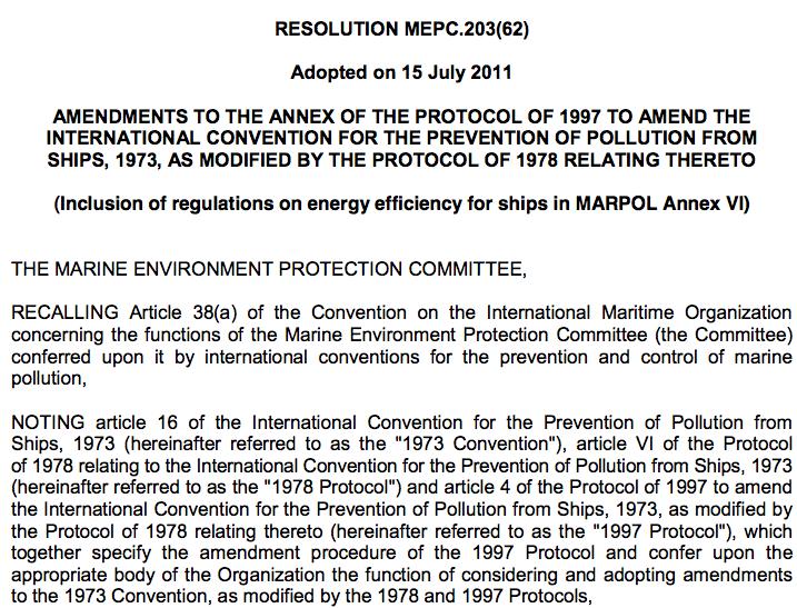Regulations on energy efficiency for ships New chapter 4 added to MARPOL