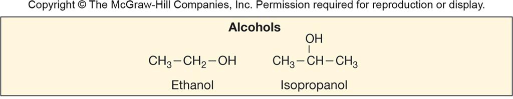 Alcohols Among the most widely used disinfectants and antiseptics Two most common are ethanol and isopropanol