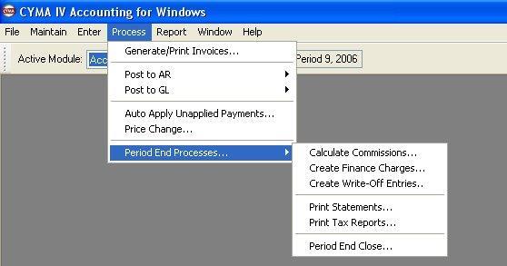 Period End Processes Submenu The Period End Processes submenu contains the operations recommended to be performed at the end of each period.