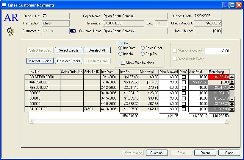 Enter Payments - Customer Payments When the Enter Customer Payments button is selected, the Enter Customer Payments dialog box displays.