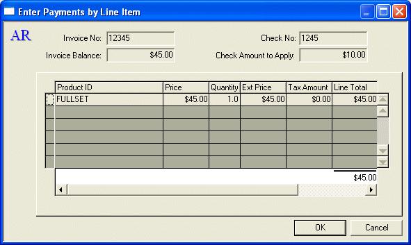 Enter Payments - Customer Payments by Line Item When the Line Item Detail button is selected the Enter Payments by Line Item dialog box will display.