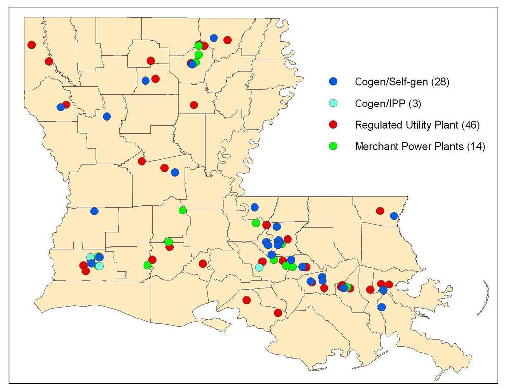 Louisiana Natural Gas Fired Power Plants Total of 91 gas-fired power generators in Louisiana Note: