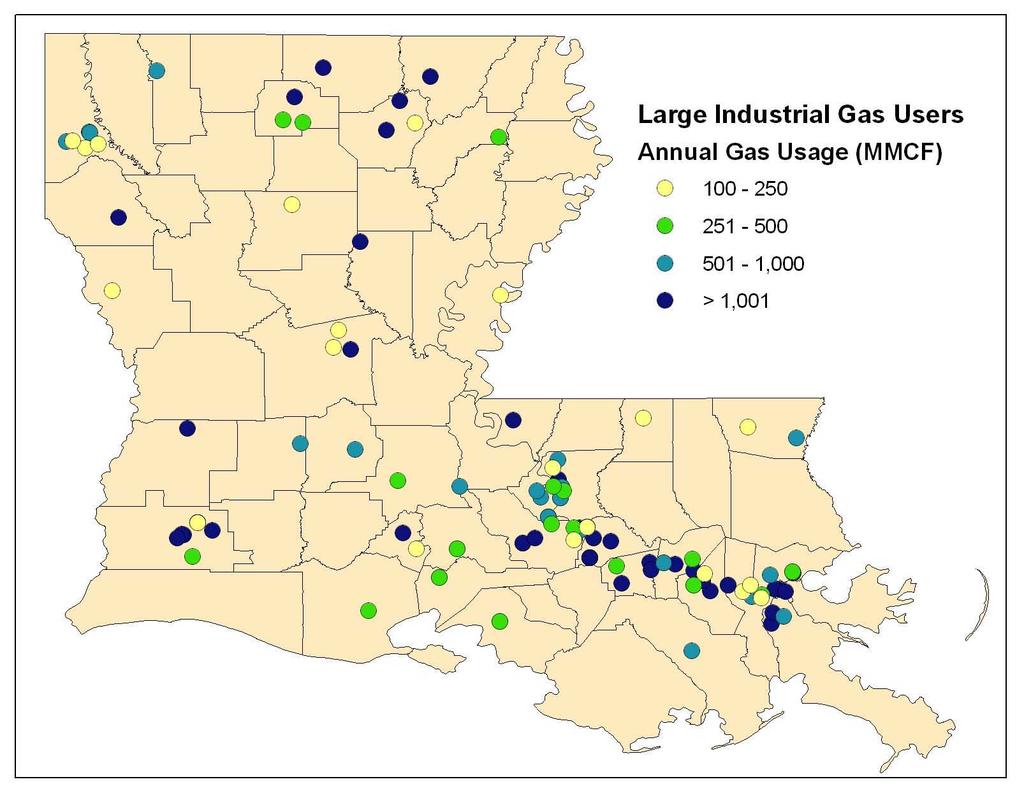 Louisiana Industrial Natural Gas Users Note: Point locations are