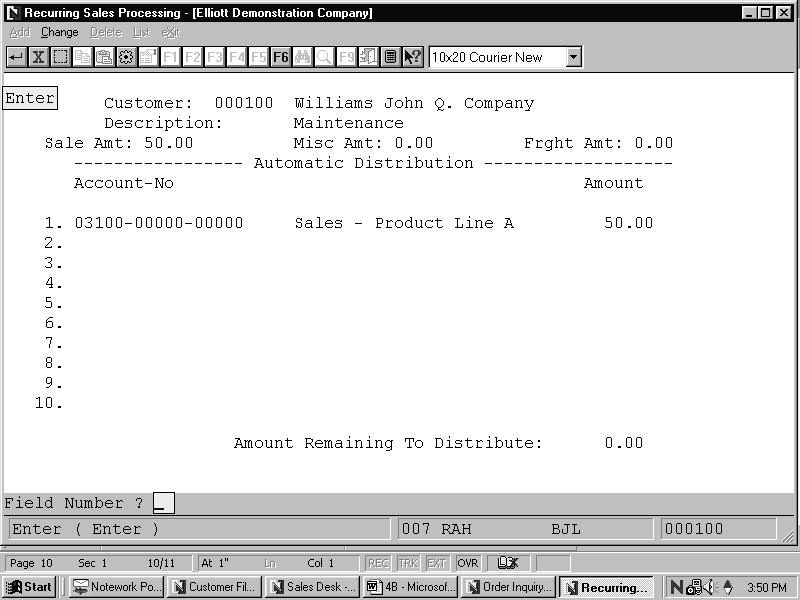 Processing Recurring Sales Processing (Screen #2)