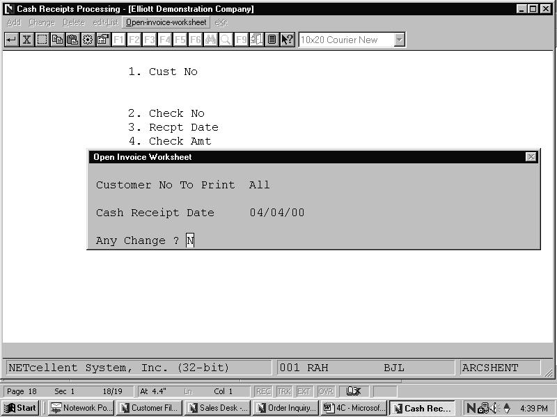 Processing Cash Receipts Processing (Screen #3)