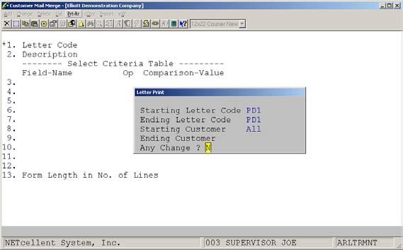 Processing and destination for letter codes, the setup in the Letter Header and the content in the Letter