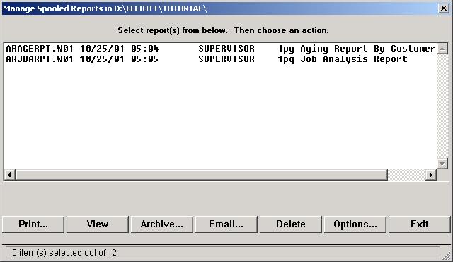 Utilities Setup Print Spooled Reports Application Overview Spooling reports to disk has many advantages including being able to continue processing even when the printer is busy or not functioning.