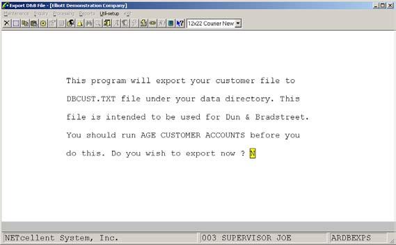 Utilities Setup Export D&B Customer File Application Overview The program exports your A/R Customer File to a Text file