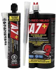ADHESIVE ANCHORING SYSTEMS A7+ DESCRIPTION/SUGGESTED SPECIFICATIONS* *Suggested Specifications see pages RH 13 Fast Dispensing, Fast Curing Hybrid Adhesive This hybrid epoxy is dispensed from a dual