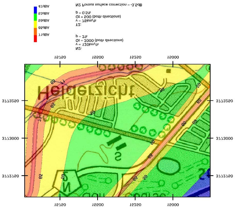 11.6.5 Alternative 4 Bypass Helderzicht to the South with N2 relocated through AECI property. FIGURE 17. Calculated noise contours for the N2 located to the south of Helderzicht.