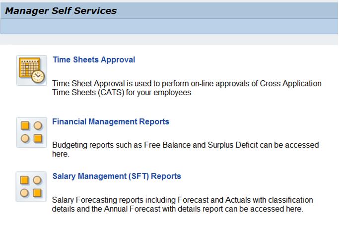 It provides access to: Financial Management Reports