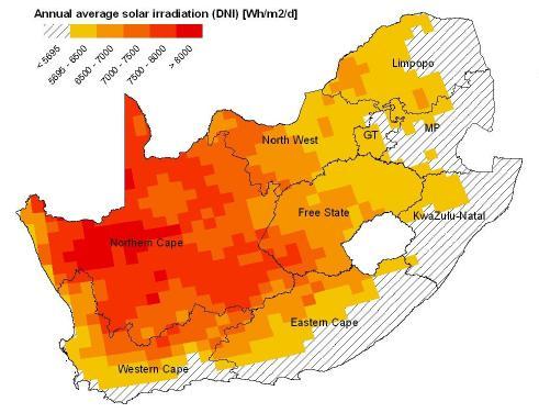SOUTH AFRICA Solar Resource: 2,800 Kwh/m2/annum Installed Power Capacity: 44.1 GW Annual Electricity Consumption: 240.