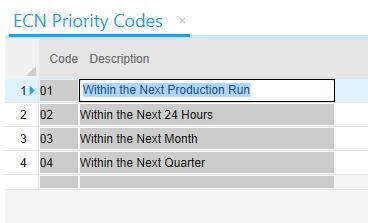 Setting up ECN priority codes Priorities should be established to define suggested time limits for making changes.