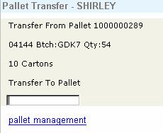 The next screen initially shows the maximum number of cartons/cases available for transfer from the
