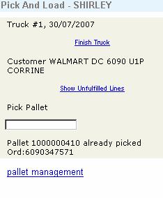the order and scan the pallet id onto the truck