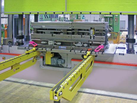 Die changing station, electrically driven Dies up to a weight of 200 kn Die changing system directly adapted to the press This new die changing system with special push-pull drive makes handling of