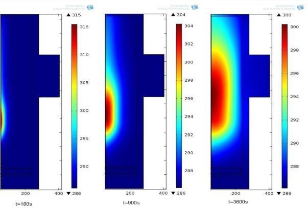 Step 3: Modeling and simulation by the module HTPM "Heat transport in porous media", with considering the heat distribution on the edge R (from step 2).