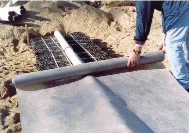 This geotextile fabric: Protects the modules and specified sand from fines Maintains effluent storage within the module Provided by