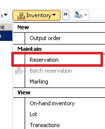 On the Inventory tab, select Reservation from the