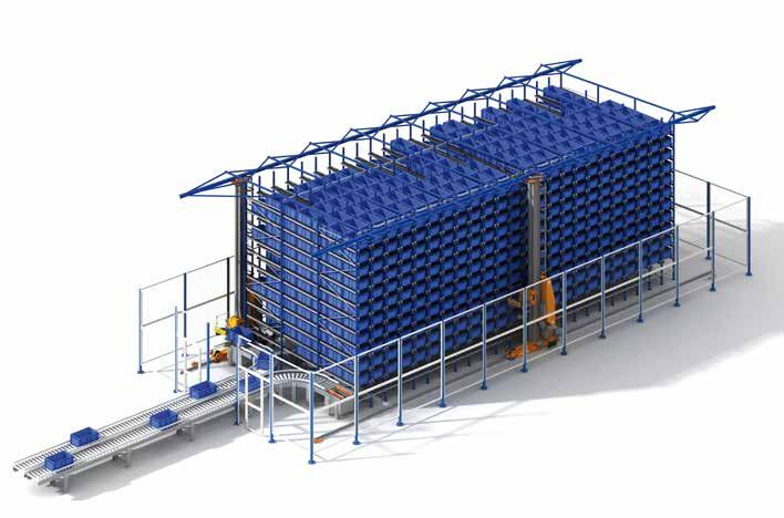 Optional elements Automated warehouse for cardboard boxes with side entrance and exit.