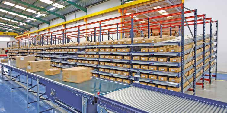 Optional elements Example 4 In this example, there is another possible solution for an automated warehouse for boxes combined with live pallet racking and an order sorter.