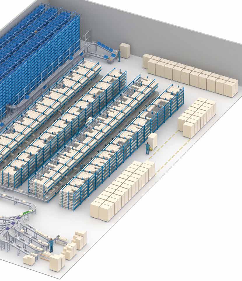 3 8 5 6 9 7 6 11 12 Automated warehouse for boxes combined with live pallet racking and an order sorter. 1. Automated warehouse for boxes 2. Header picking position 3.