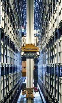 warehouse. The crane can perform two movements: lateral, over the rail along the aisle and vertical, to place boxes on the different levels of racking as required.