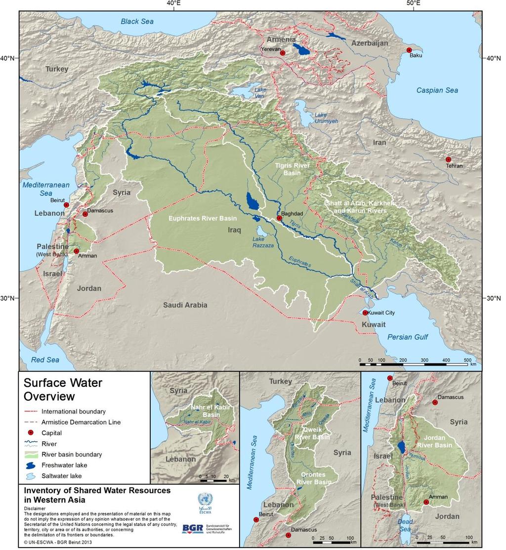 Shared Surface Water Resources in Western Asia Euphrates-Tigris-Shatt Al Arab Jordan River Basin Nahr El Kabir Basin Orontes River Qweik River Basin