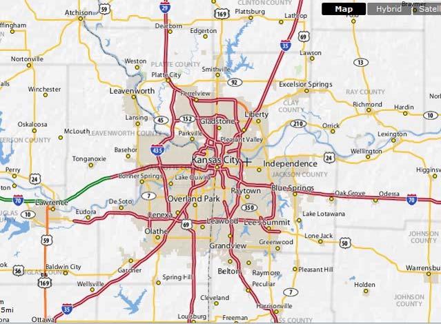 Source: Yahoo Maps Figure 4.2: Major Highways, Routes and Corridors in Kansas City Metropolitan Area This study focused on just a few of these highways.