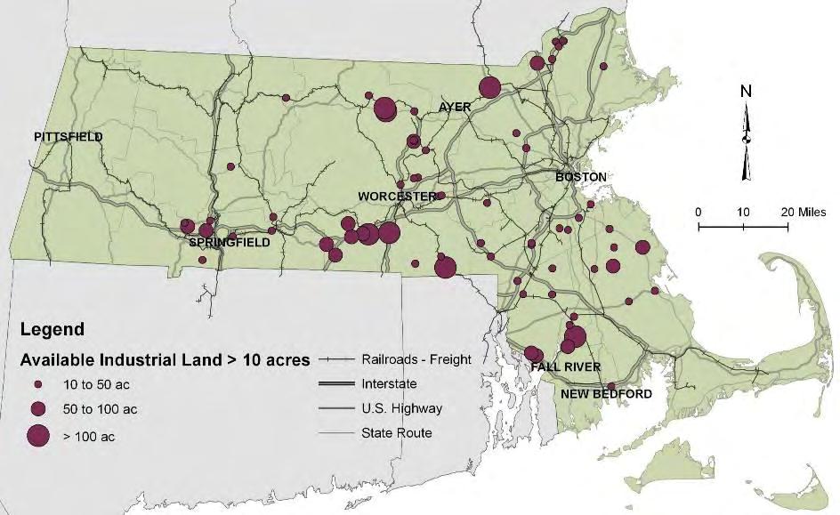 (100 acres plus) sites available for freight-intensive activity such as intermodal rail-truck terminals in Massachusetts and are often not located east of I-495.