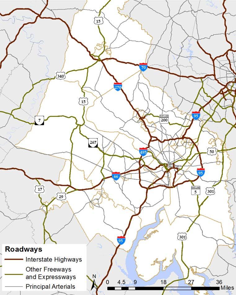 2.2.2 HIGHWAY INVENTORY Figure 2 below illustrates the locations of the National Capital Region s major highways. Figure 2: Interstate and Primary Highway Systems in the Region 2.2.3 THE REGIONAL FREIGHT SIGNIFICANT NETWORK Certain components of the region s highway system are particularly important for goods movement.