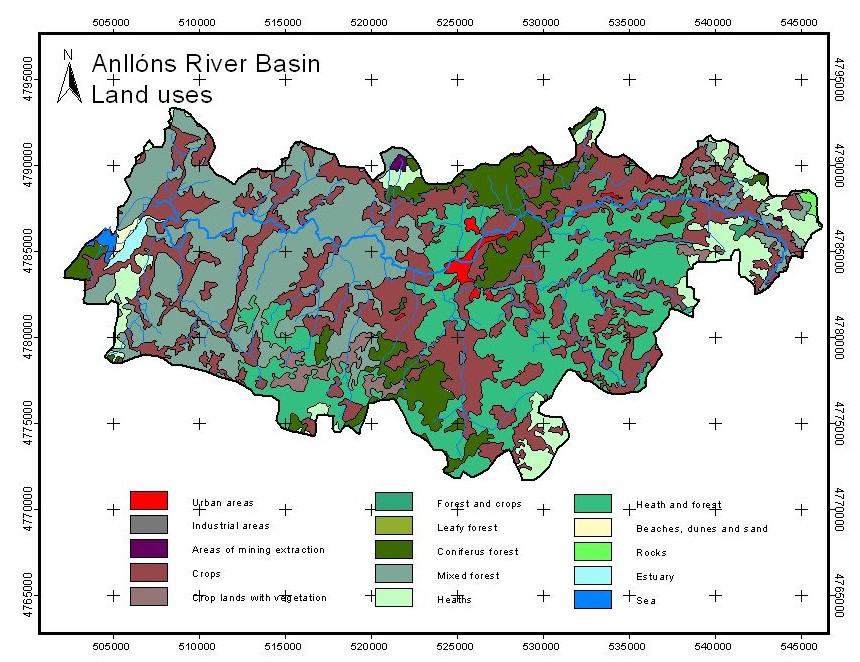 Fig. 3 Land uses in the Anllóns river basin. Hydrograph separation Ground water component or baseflow is an important contributor for rivers and springs, particularly in wet regions.