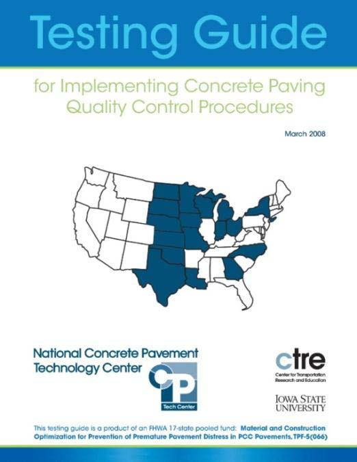 Testing Guide Reference Materials Identified concrete tests for critical concrete