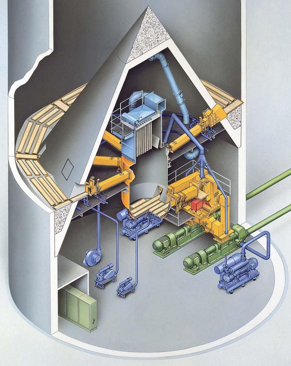 The IBAU HAMBURG Central Cone THE ORIGINAL The drawing shows a raw meal blending silo with an integrated kiln feeding system with weigh