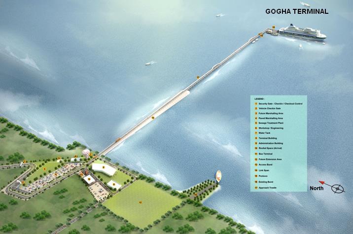 GOGHA The Terminal A terminal at Gogha is in the process of being constructed for this ferry service, it will have one RoRo berth and one small passenger ferry berth.