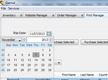 Print Manager : Ship Date Current date is automatically selected Select the date when