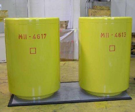 Fig. 4: MOSAIK and Cast Iron Container More than 5,500 casks manufactured from Ductile Cast Iron (DCI) in cylindrical or cubic form licensed for the German ILW Konrad repository have been