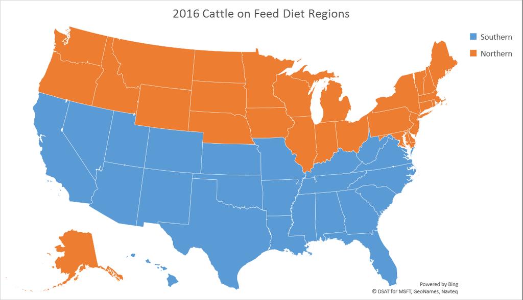 2016 Animal Food Consumption Report December 2017 Figure 10, Cattle on Feed Diet Regions Sheep DIS used the following methodology to estimate the total tonnage of animal food consumed by sheep
