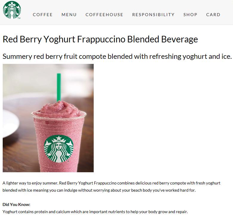 A lighter way to enjoy summer, Red Berry Yoghurt Frappuccino combines
