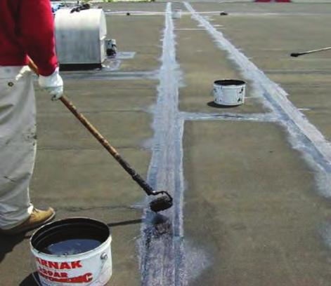 Modified Bitumen seam separating, causing leaks Apply #229 Brush or Trowel Grades in a 3-course repair application to length of seam or affected area with #5540 Resat Mat as reinforcement.