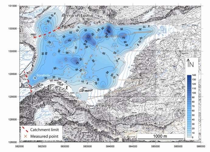 Result: Glacier thickness map Heterogeneous pattern = subglacial