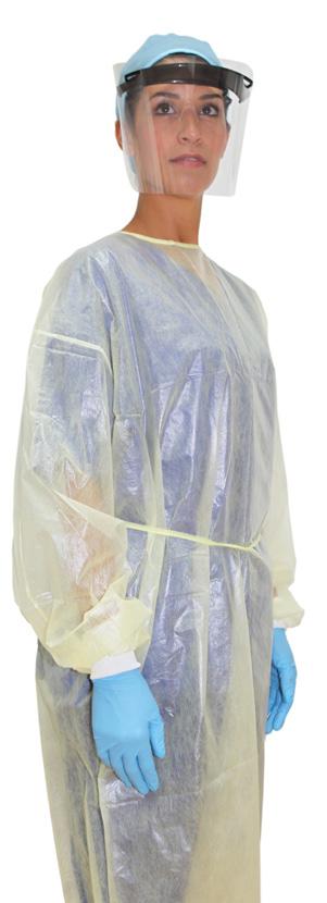 Personal Protection / Patient Wear Disposable Waterproof Gown The disposable waterproof gown consists of an apron style neck, two waist level ties and long sleeves with in-built thump loops to secure