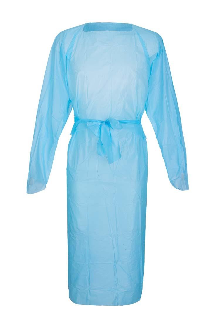 The gown has overlocked stitched seams and sleeve cuffs are knitted.