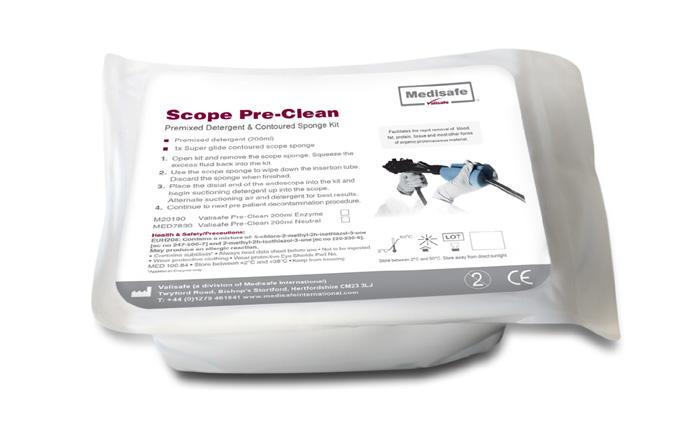 Pre-Cleaning / Detergent Family USM: 56/24 Scope Sponge (Dry) Scope Pre-Clean Scope Pre-Clean Complete kit designed for the initial flush and wipe of endoscope post procedure For use with all