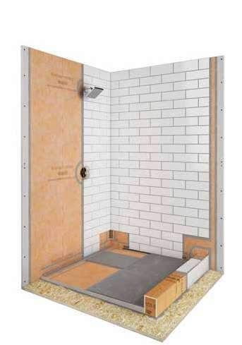 SHOWER ASSEMBLY Showers Ceramic or stone tile Schluter -KERDI waterproofing membrane K-SH-K-8 6 6 7 6 7 6 4 5 9a 8a 5 4 9b 8b 5 5 0 0 Ceramic or stone tile 8 Drain: Wood or concrete subfloor 4 5 6 7